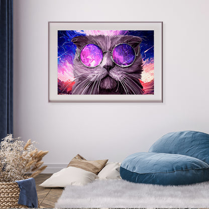Cat in Round Glasses Modern Art Poster-Horizontal Posters NOT FRAMED-CetArt-10″x8″ inches-CetArt
