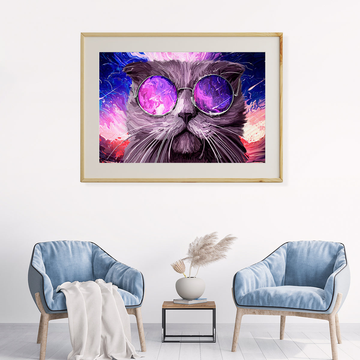 Cat in Round Glasses Modern Art Poster-Horizontal Posters NOT FRAMED-CetArt-10″x8″ inches-CetArt