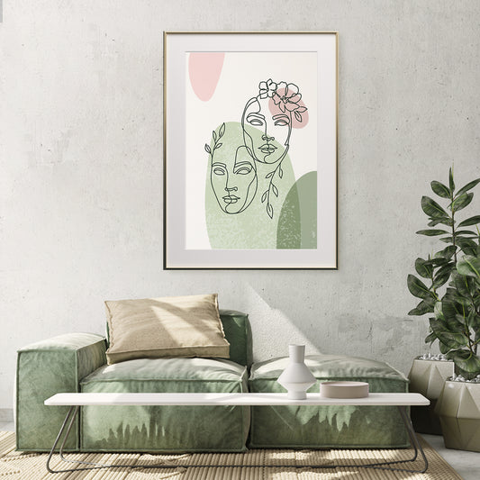 Beautiful Woman Portrait With Flowers Line Art Vintage Posters Wall Decor-Vertical Posters NOT FRAMED-CetArt-8″x10″ inches-CetArt