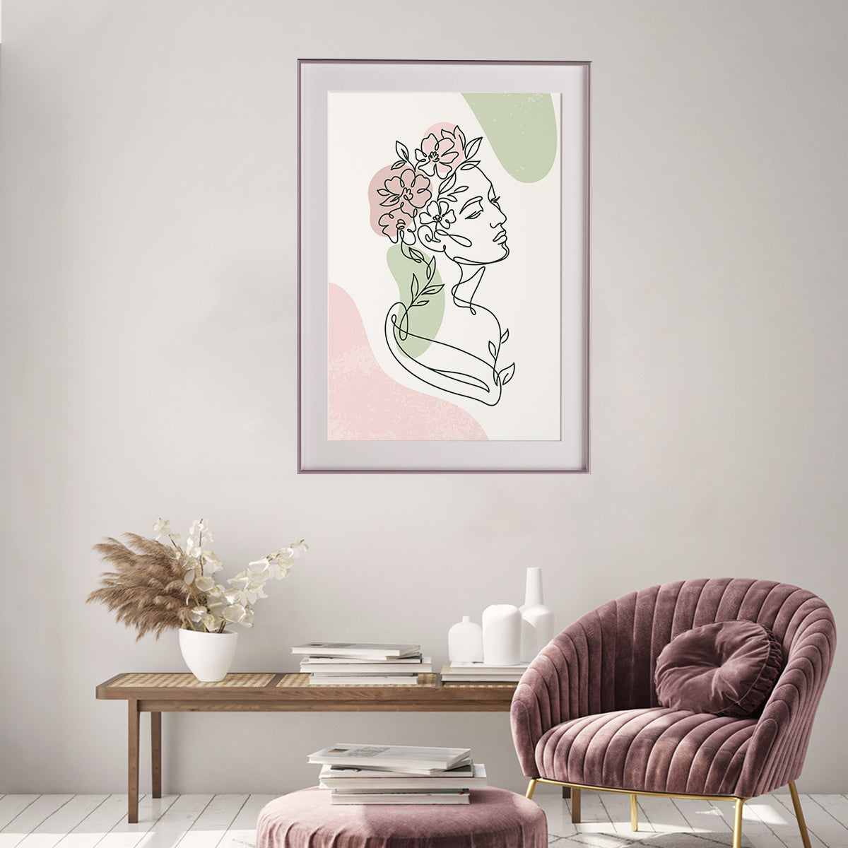 Beautiful Woman Silhouette With Flowers Line Art Prints and Posters-Vertical Posters NOT FRAMED-CetArt-8″x10″ inches-CetArt