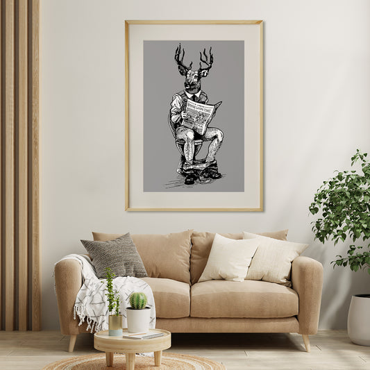 Deer Man Read Newspaper Posters For Living Room Wall-Vertical Posters NOT FRAMED-CetArt-8″x10″ inches-CetArt