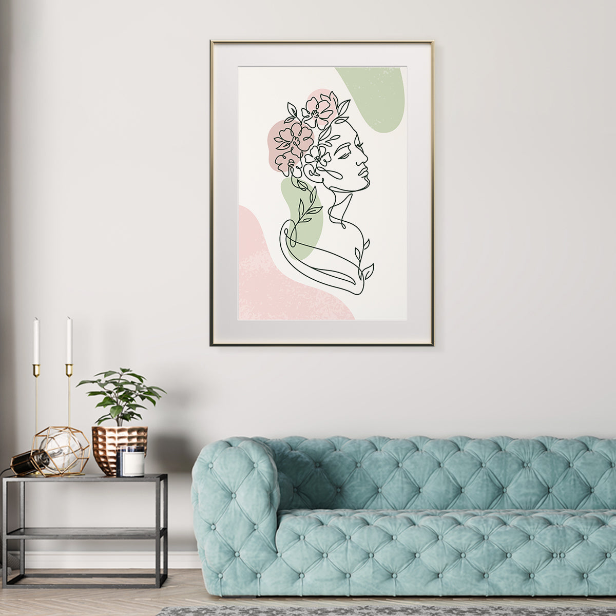 Beautiful Woman Silhouette With Flowers Line Art Prints and Posters-Vertical Posters NOT FRAMED-CetArt-8″x10″ inches-CetArt