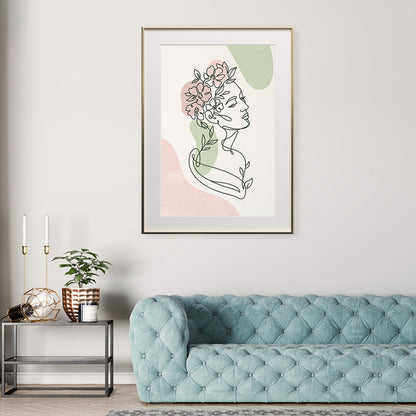 Beautiful Woman Silhouette With Flowers Line Art Prints and Posters-Vertical Posters NOT FRAMED-CetArt-8″x10″ inches-CetArt