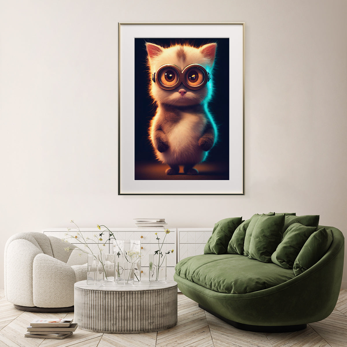 Funny Fluffy White Cat Creative Poster Wall Art Decor-Vertical Posters NOT FRAMED-CetArt-8″x10″ inches-CetArt