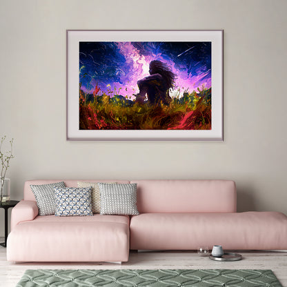 Girl in Magical Meadow Modern Poster-Horizontal Posters NOT FRAMED-CetArt-10″x8″ inches-CetArt