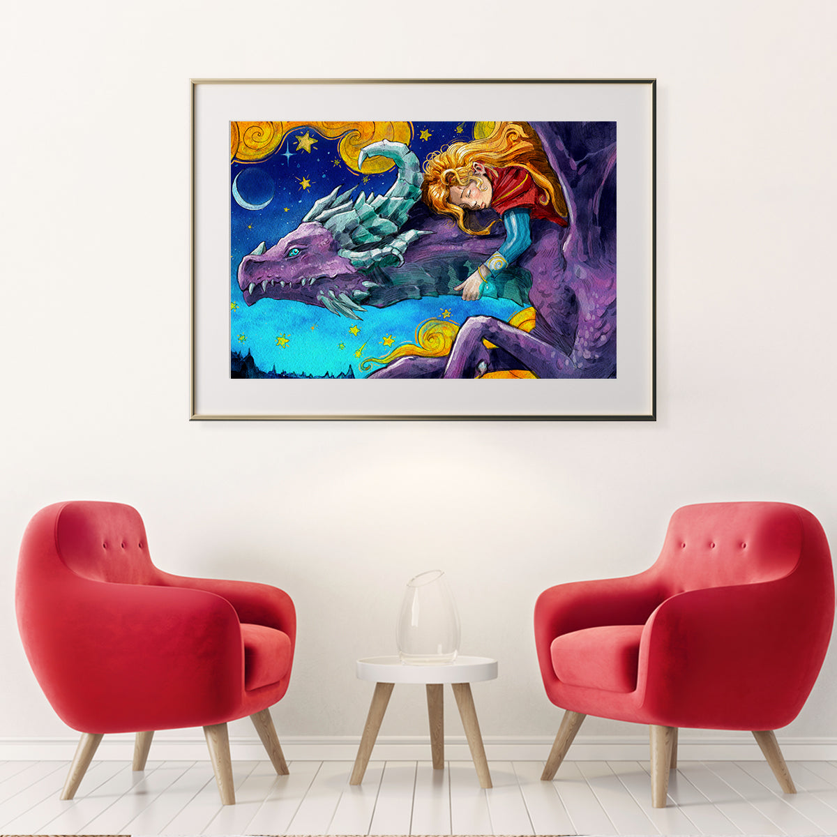 Girl on Dragon Poster Print Modern Wall Art-Horizontal Posters NOT FRAMED-CetArt-10″x8″ inches-CetArt