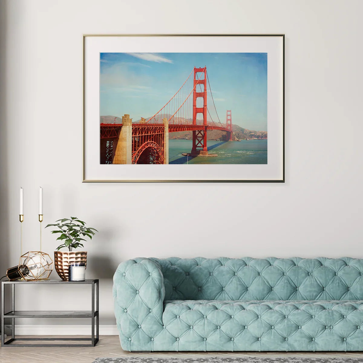 Retro Golden Gate Bridge vintage poster with warm tones