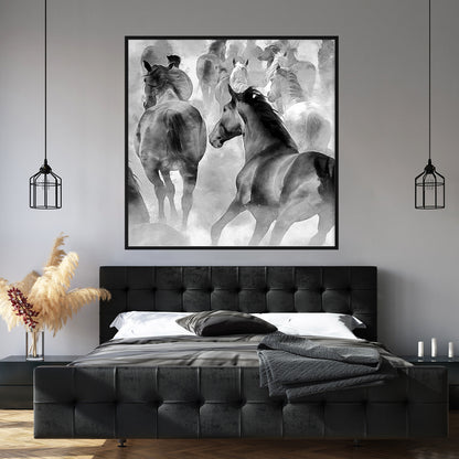 Herd of Horses Black And White Posters Decoration for Interior-Square Posters NOT FRAMED-CetArt-8″x8″ inches-CetArt