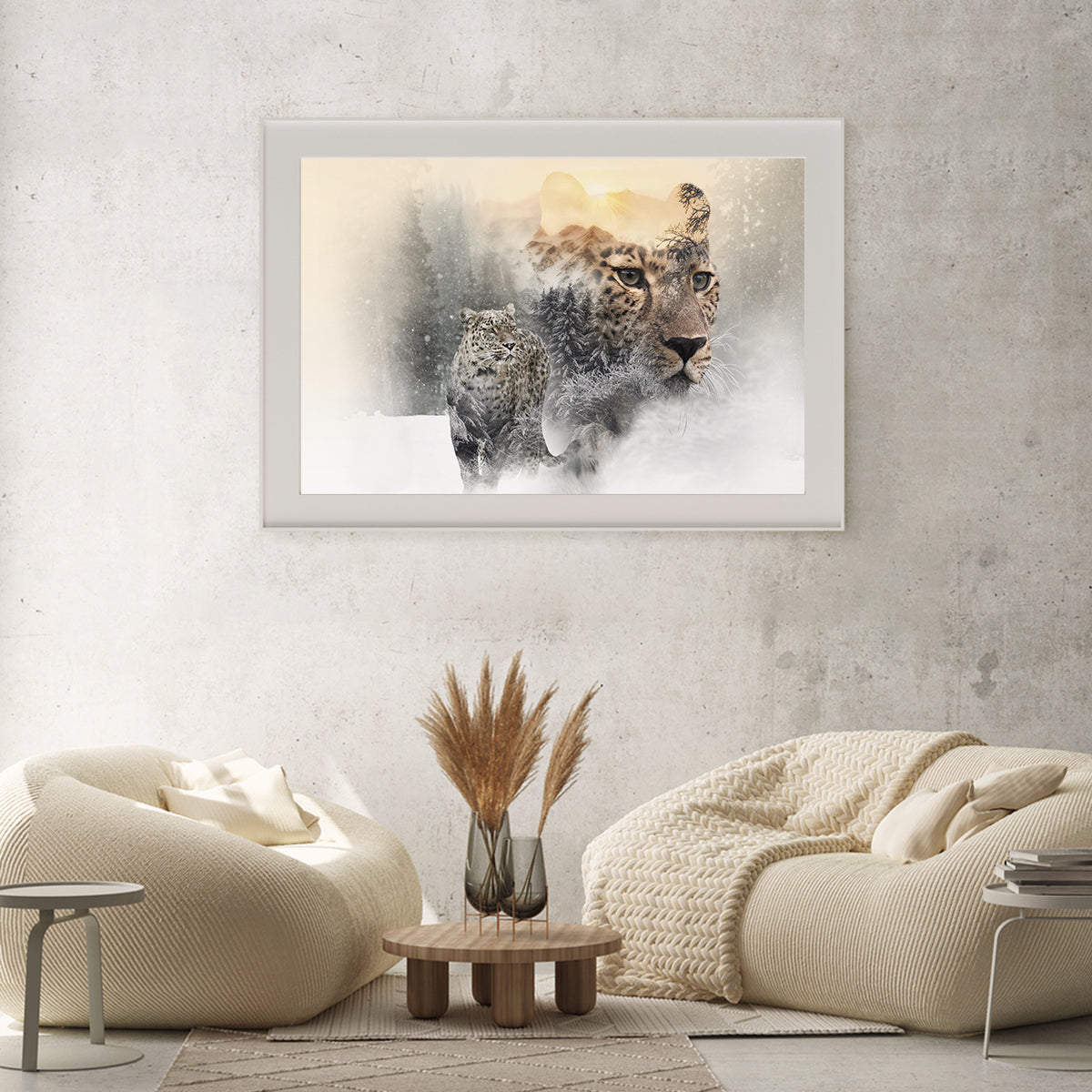 Snow Leopard in Winter Forest Posters Prints Wall Decor-Horizontal Posters NOT FRAMED-CetArt-10″x8″ inches-CetArt