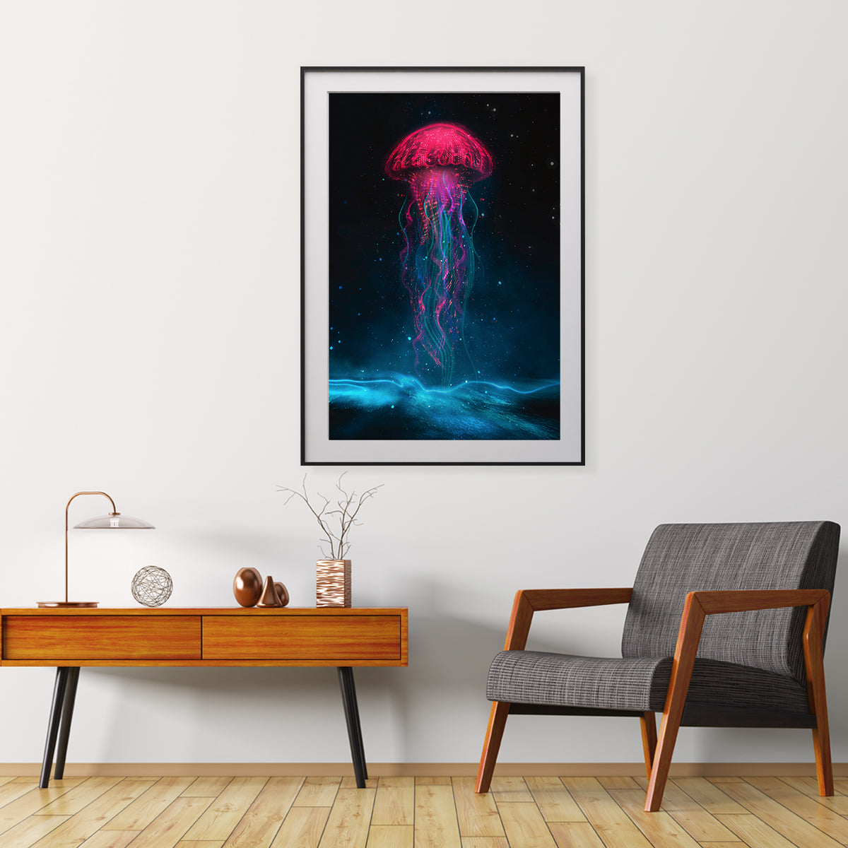 Neon Jellyfish Silhouette Posters Prints Abstract Wall Art-Vertical Posters NOT FRAMED-CetArt-8″x10″ inches-CetArt