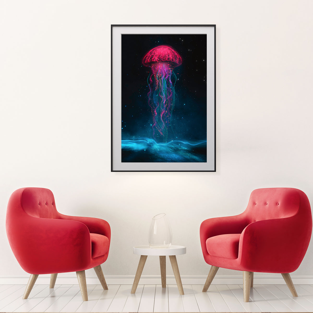 Neon Jellyfish Silhouette Posters Prints Abstract Wall Art-Vertical Posters NOT FRAMED-CetArt-8″x10″ inches-CetArt