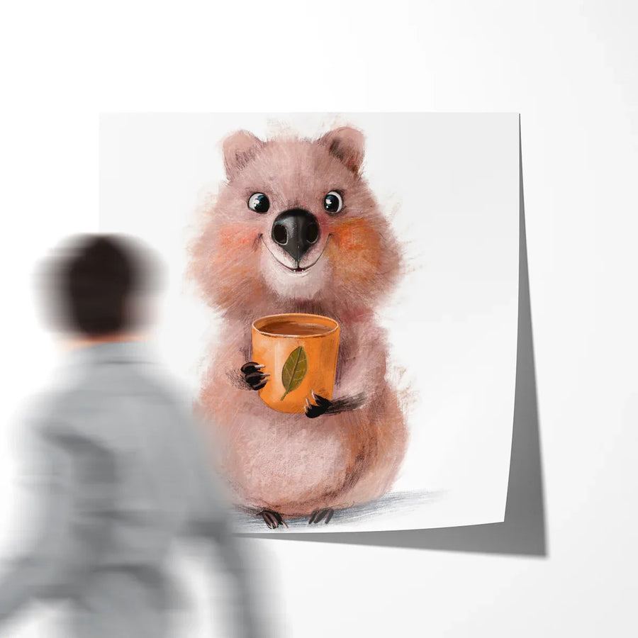 Cute quokka with coffee cup poster