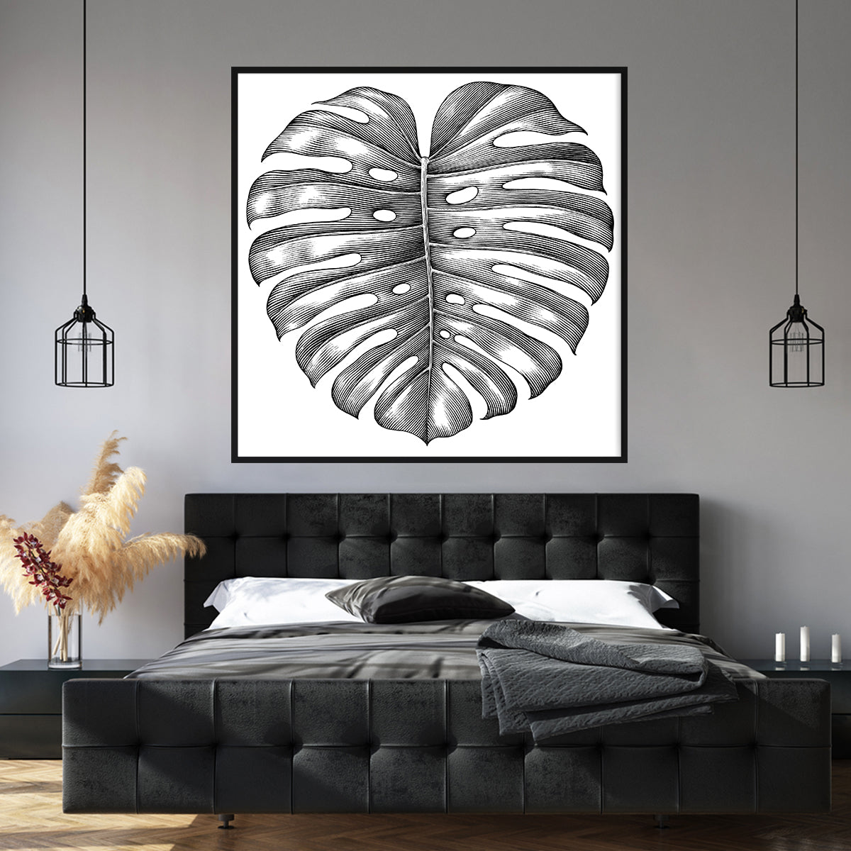 Tropical Leaf Black and White Posters Prints Wall Art-Square Posters NOT FRAMED-CetArt-8″x8″ inches-CetArt