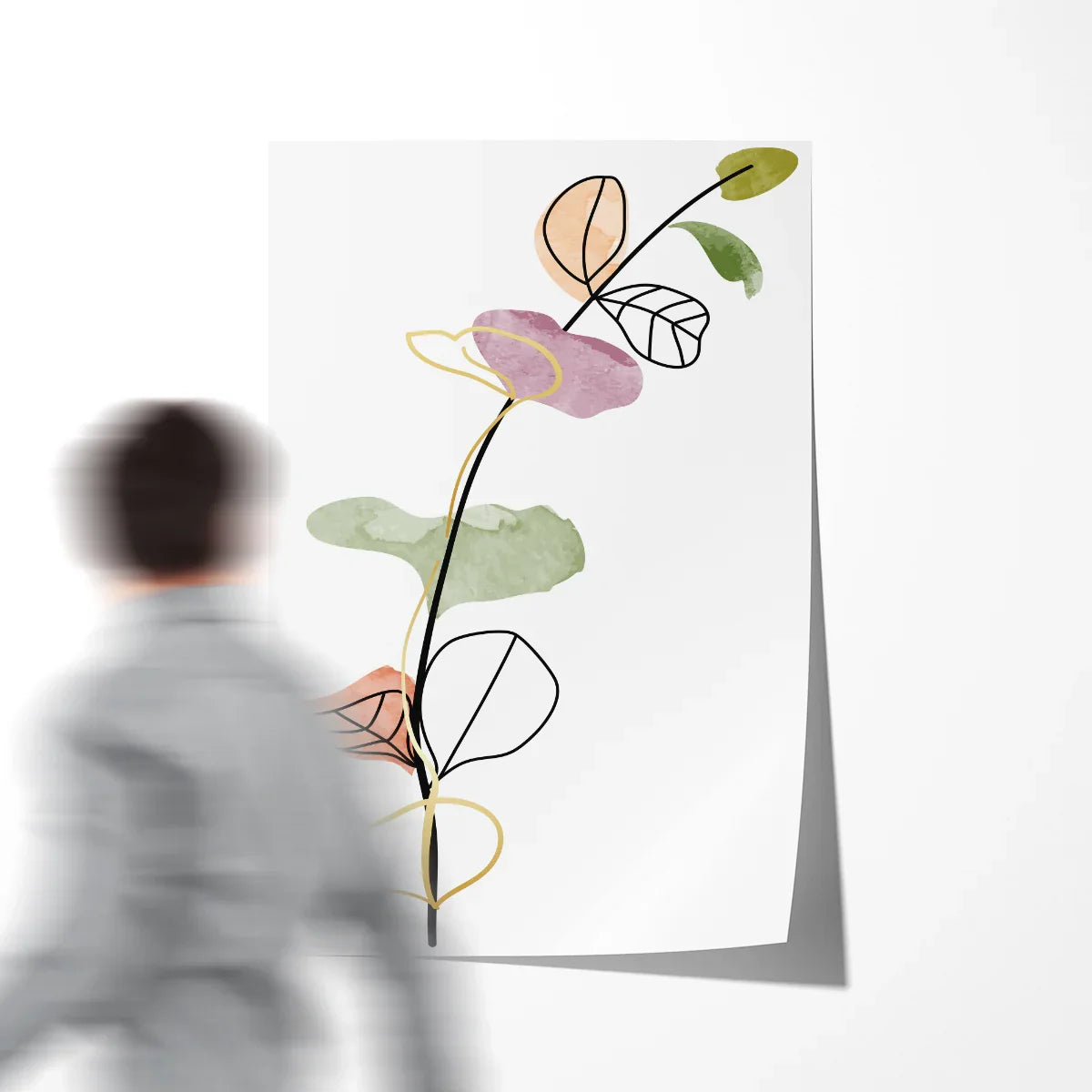 Colorful Leaves · Line Art Poster Colorful leaves line art poster with sage and terracotta accents