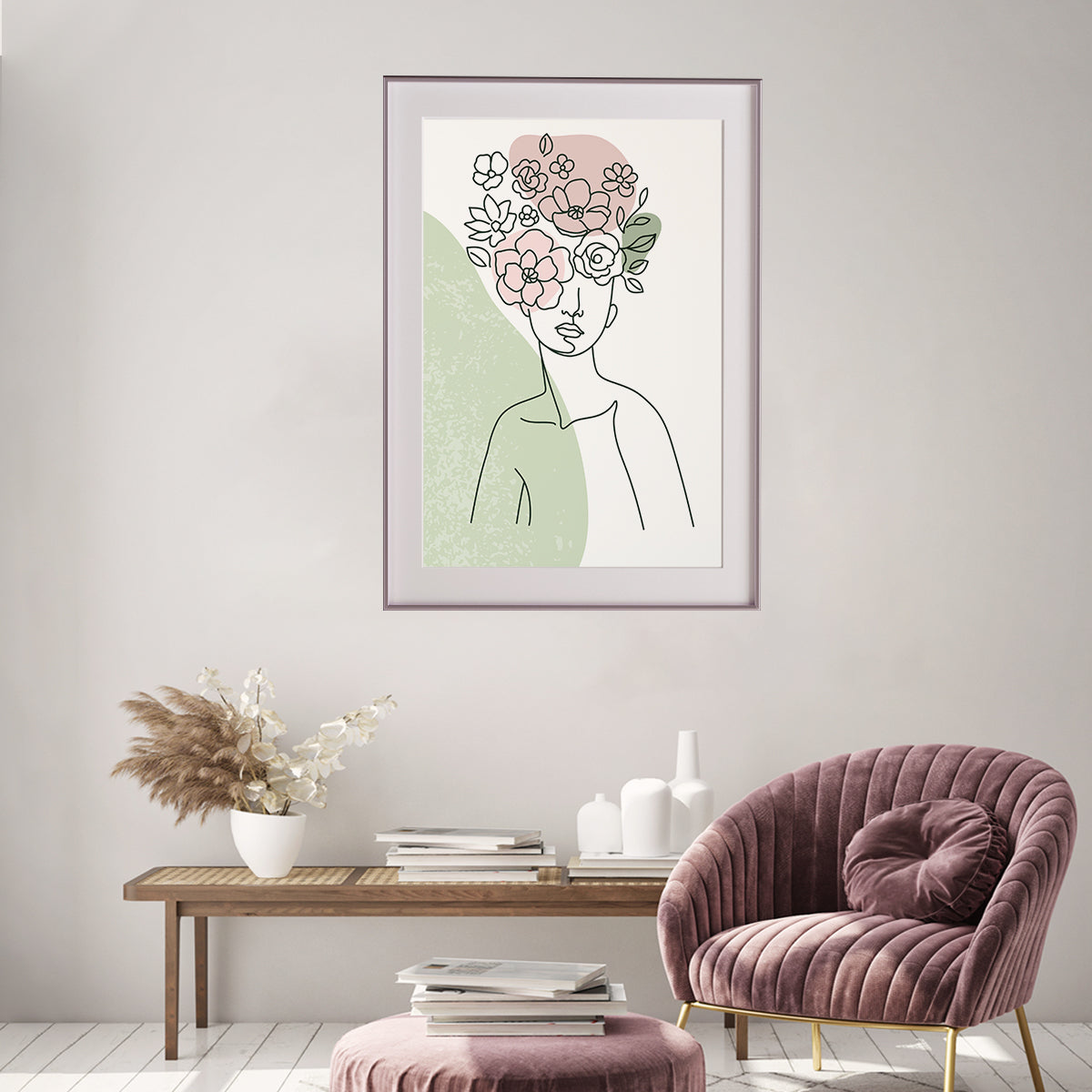 Beautiful Woman Portrait With Flowers Line Art Vintage Posters For Room-Vertical Posters NOT FRAMED-CetArt-8″x10″ inches-CetArt