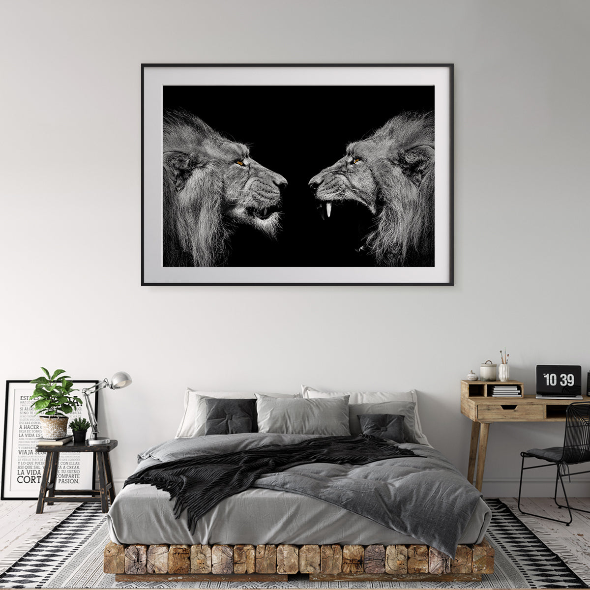 Two Lions Black White Portrait Motivational Posters For Office-Horizontal Posters NOT FRAMED-CetArt-10″x8″ inches-CetArt