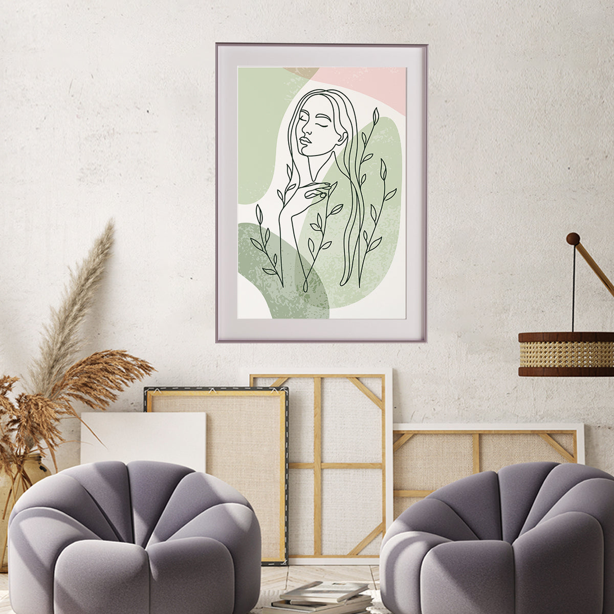 Beautiful Woman Silhouette With Leaves Line Art Posters For Living Room Wall-Vertical Posters NOT FRAMED-CetArt-8″x10″ inches-CetArt