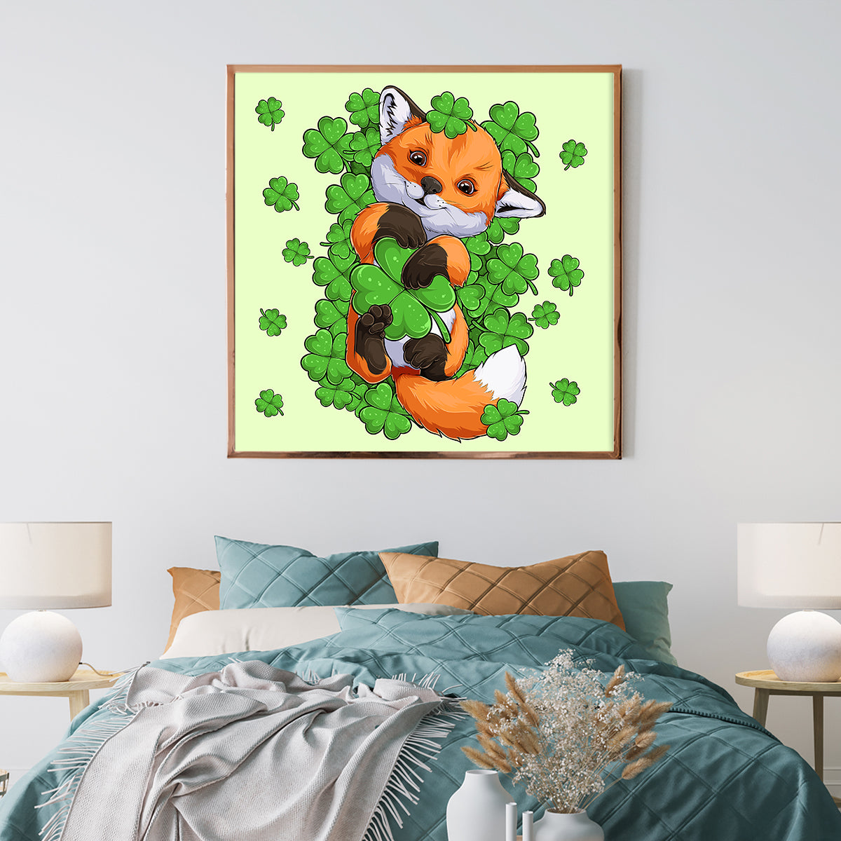 St Patrick Day Lucky Fox Decorations For Home Poster-Square Posters NOT FRAMED-CetArt-8″x8″ inches-CetArt