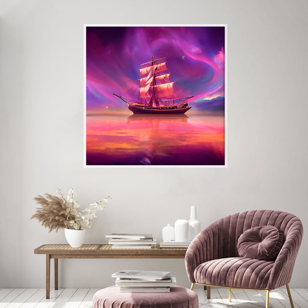 Magic Ship Under Northern Lights-Square Posters NOT FRAMED-CetArt-8″x8″ inches-CetArt