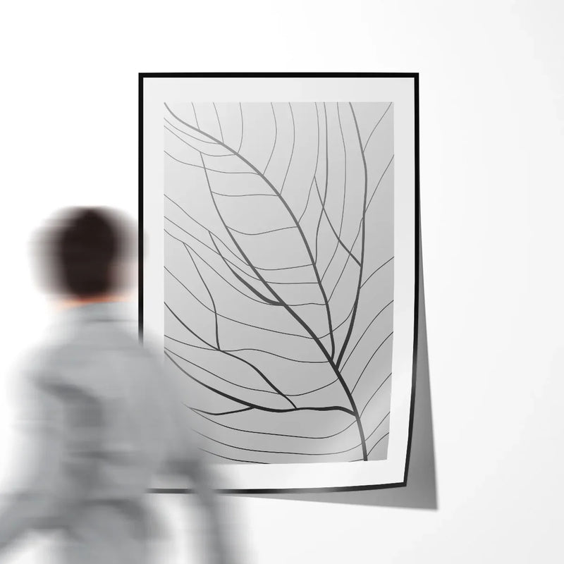 Abstract branch line-art poster in black and white