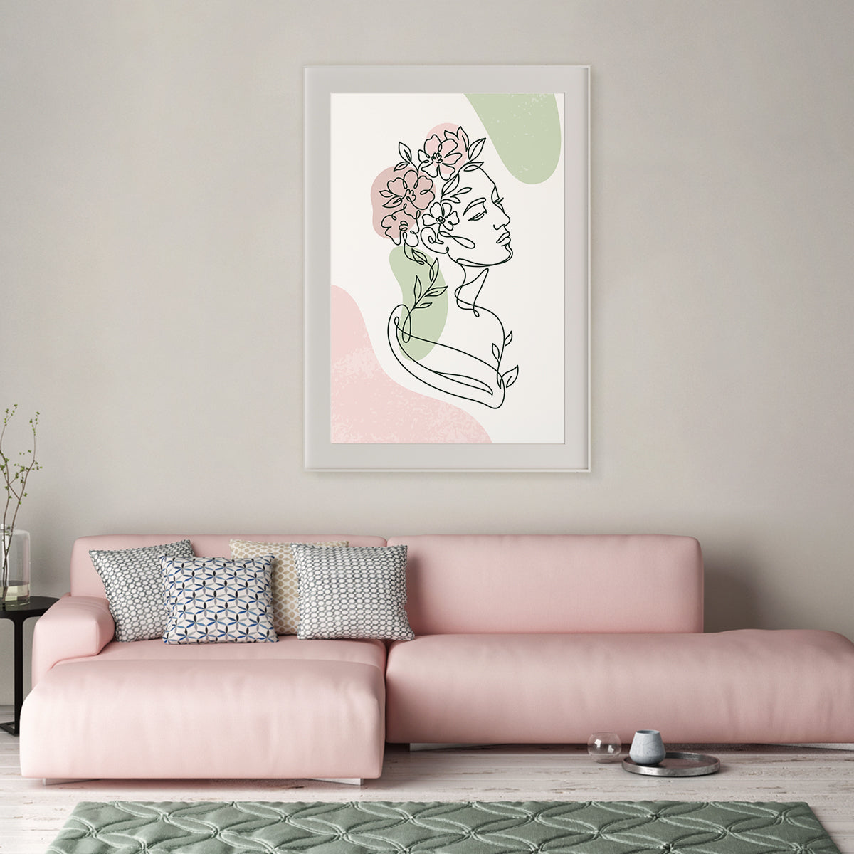 Beautiful Woman Silhouette With Flowers Line Art Prints and Posters-Vertical Posters NOT FRAMED-CetArt-8″x10″ inches-CetArt