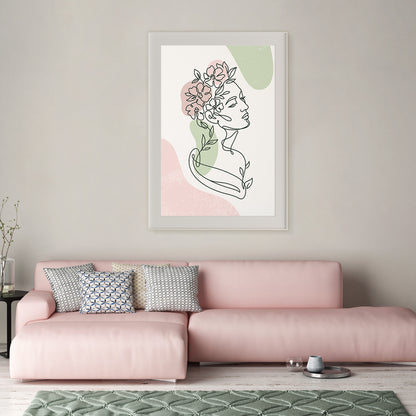 Beautiful Woman Silhouette With Flowers Line Art Prints and Posters-Vertical Posters NOT FRAMED-CetArt-8″x10″ inches-CetArt