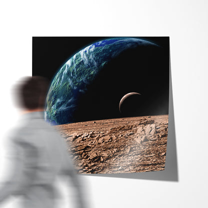 Moon Surface and Planet Earth Art Posters For Home Decor-Square Posters NOT FRAMED-CetArt-8″x8″ inches-CetArt