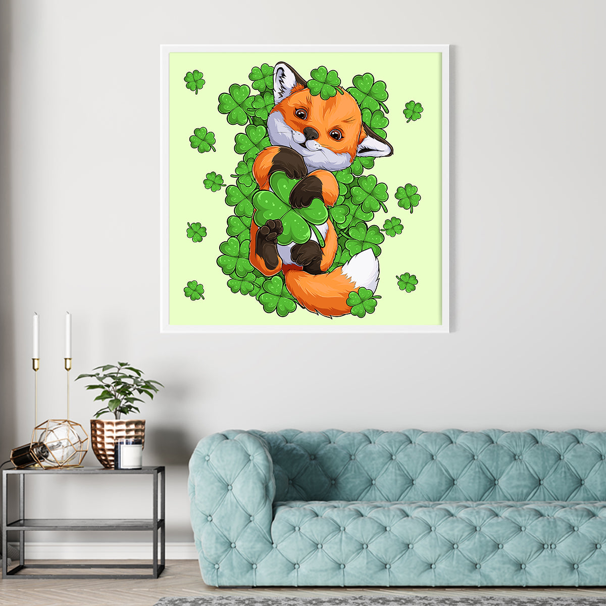 St Patrick Day Lucky Fox Decorations For Home Poster-Square Posters NOT FRAMED-CetArt-8″x8″ inches-CetArt