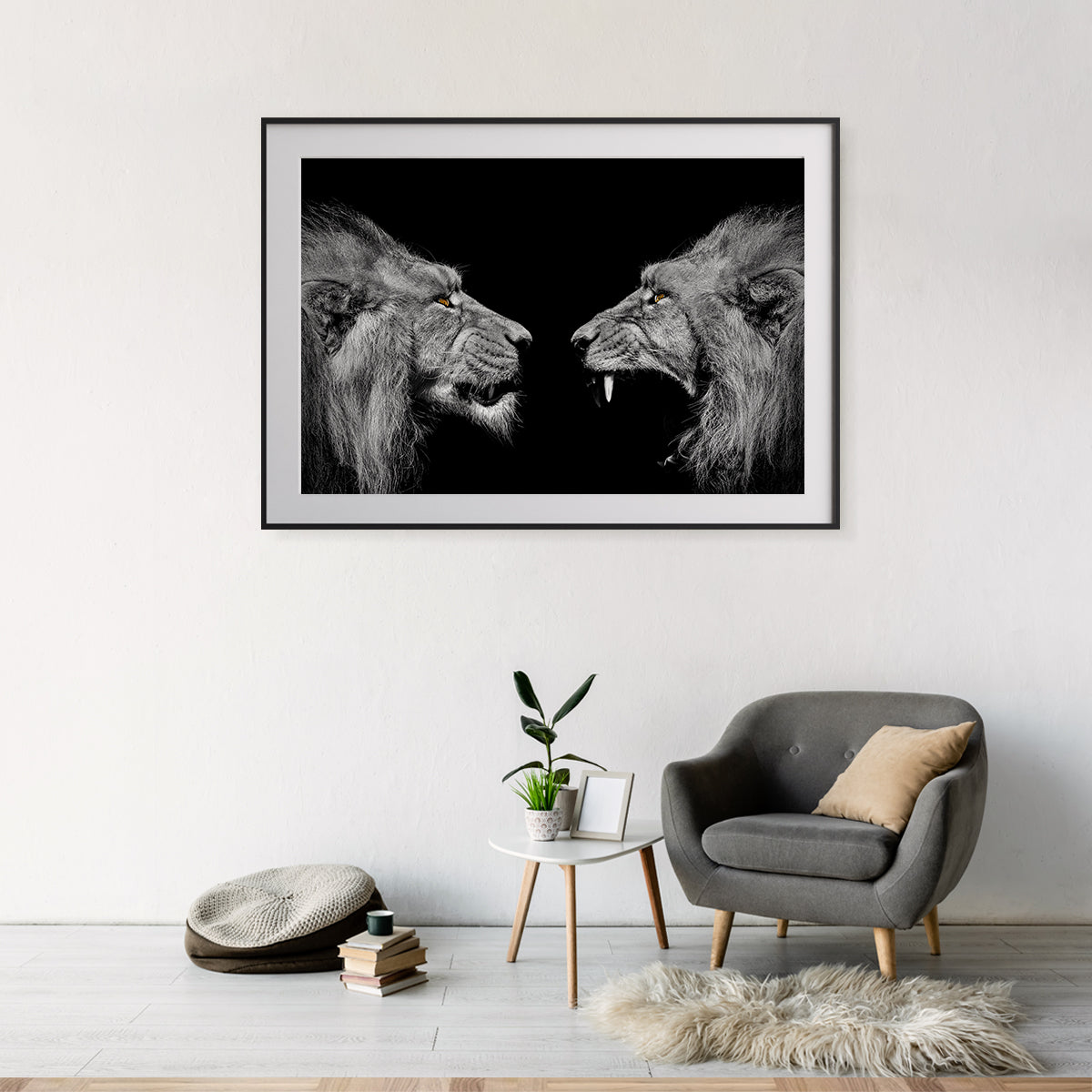 Two Lions Black White Portrait Motivational Posters For Office-Horizontal Posters NOT FRAMED-CetArt-10″x8″ inches-CetArt