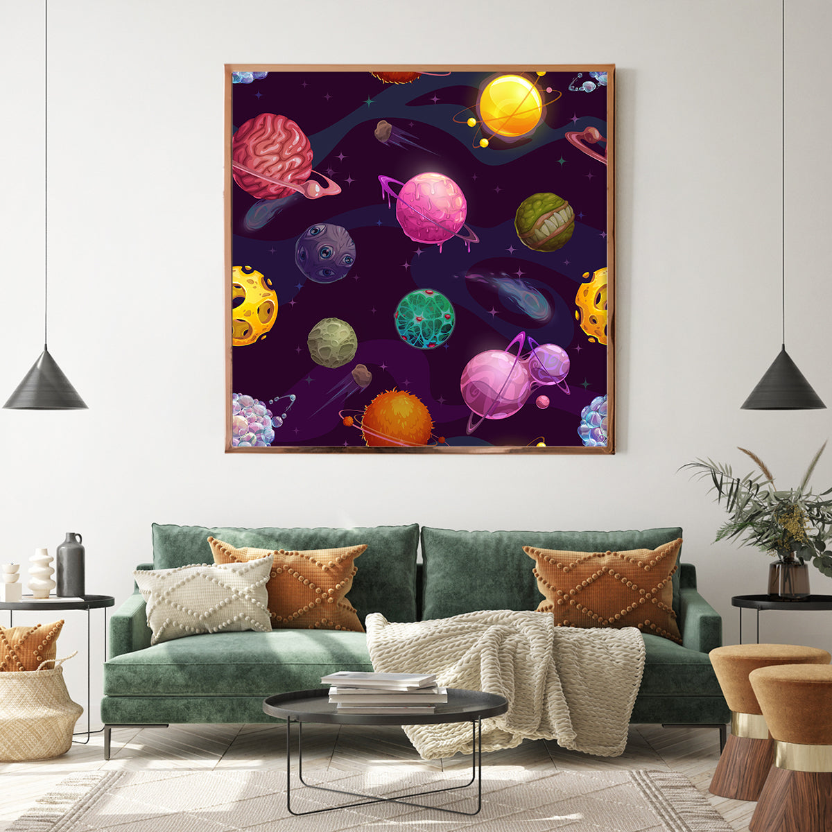 Cartoon Planets in Space Modern Art Posters-Square Posters NOT FRAMED-CetArt-8″x8″ inches-CetArt