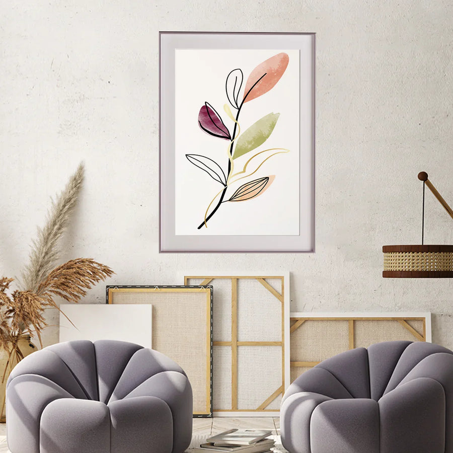 Single branch with soft multicolor leaves poster