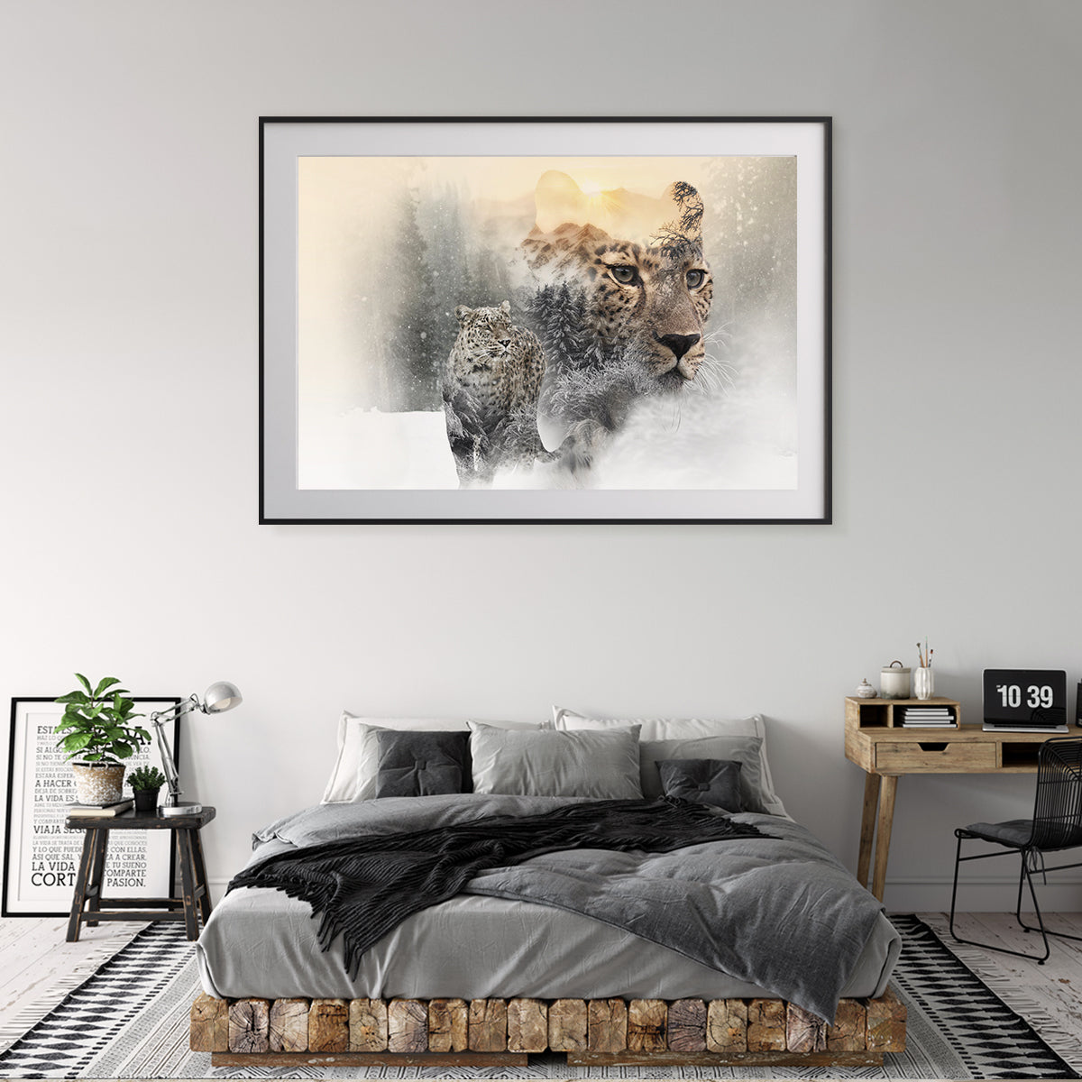 Snow Leopard in Winter Forest Posters Prints Wall Decor-Horizontal Posters NOT FRAMED-CetArt-10″x8″ inches-CetArt