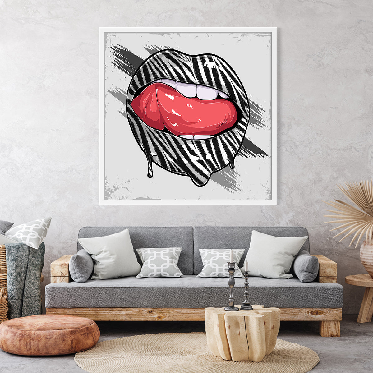 Woman Lips with Zebra Pattern Art Posters-Square Posters NOT FRAMED-CetArt-8″x8″ inches-CetArt