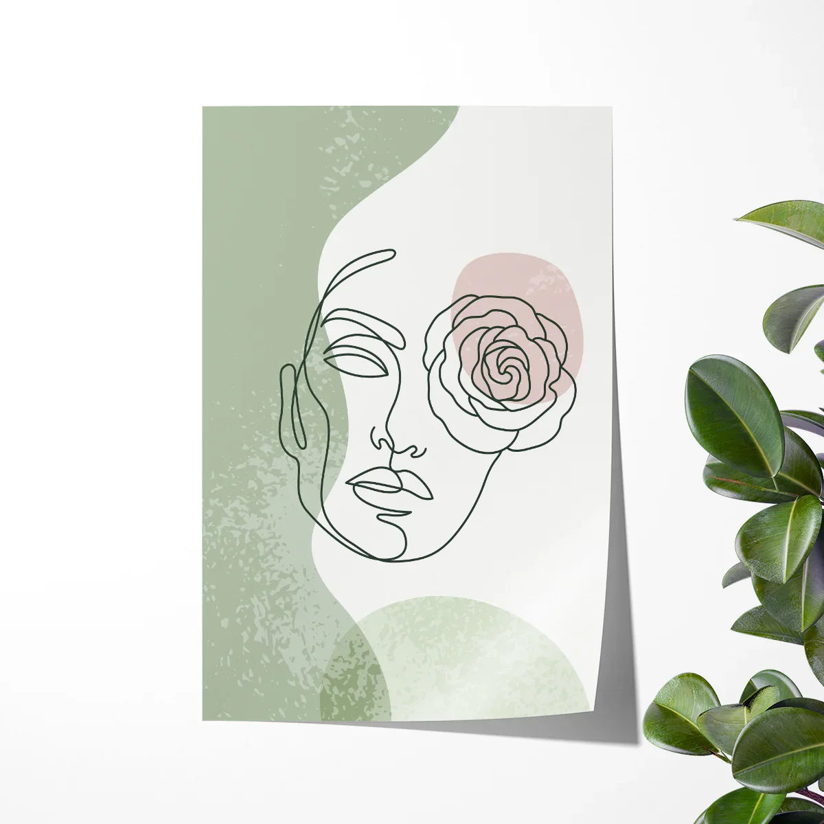Women Face with Flowers · Line Art Poster Minimalist female face with a flower line art poster in sage