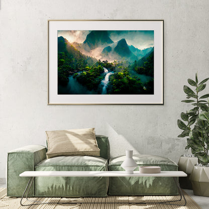 Stunning Mountain Landscape with Forest and Waterfall Poster-Horizontal Posters NOT FRAMED-CetArt-10″x8″ inches-CetArt