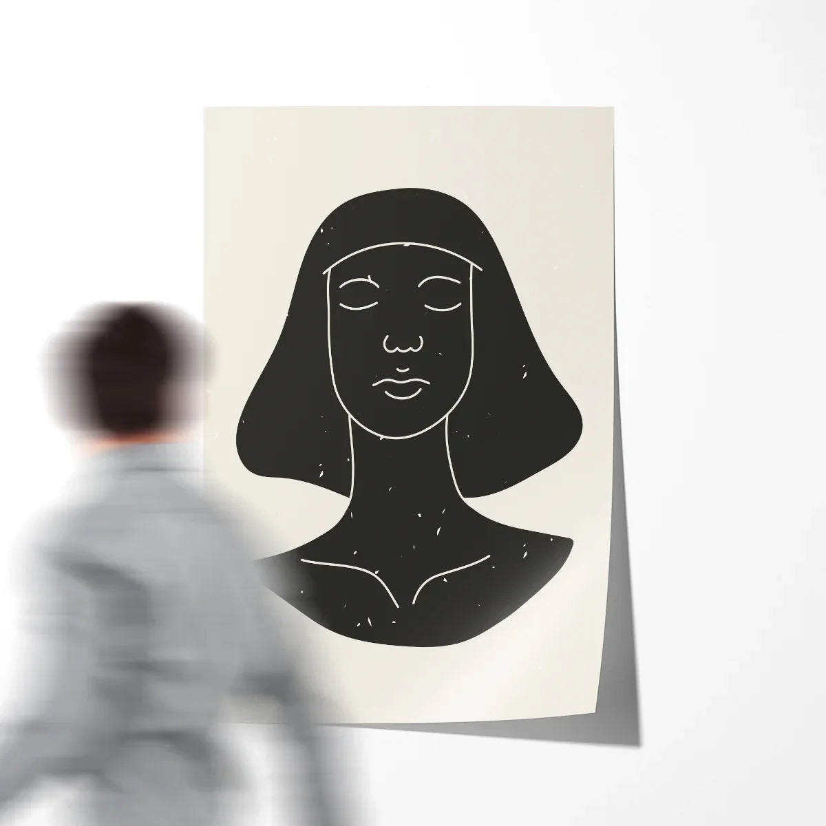 Minimalist boho woman portrait line art poster