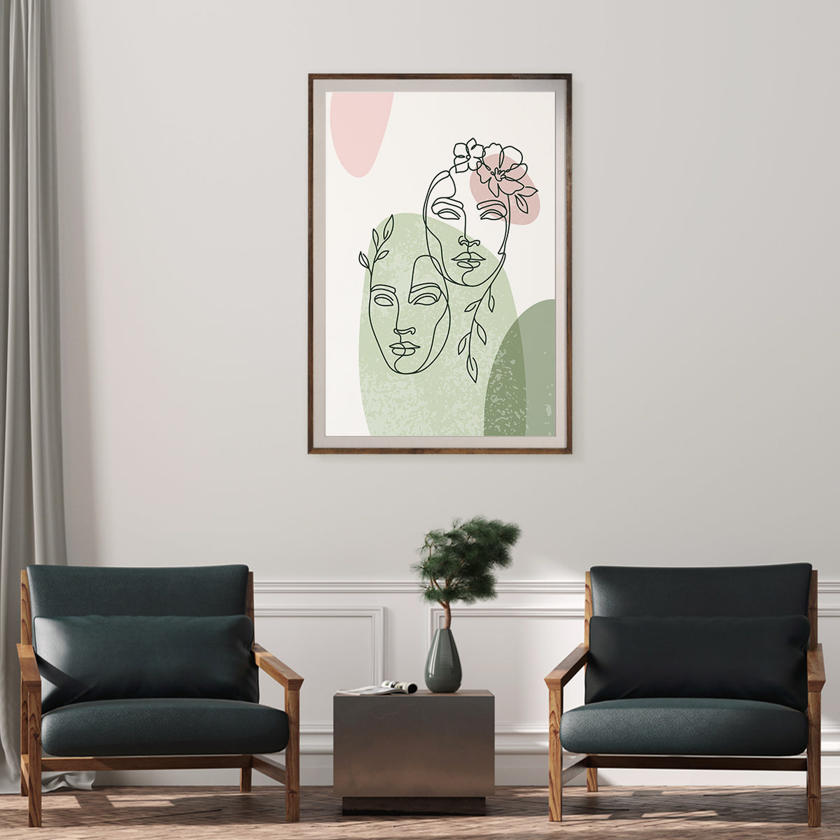 Beautiful Woman Portrait With Flowers Line Art Vintage Posters Wall Decor-Vertical Posters NOT FRAMED-CetArt-8″x10″ inches-CetArt