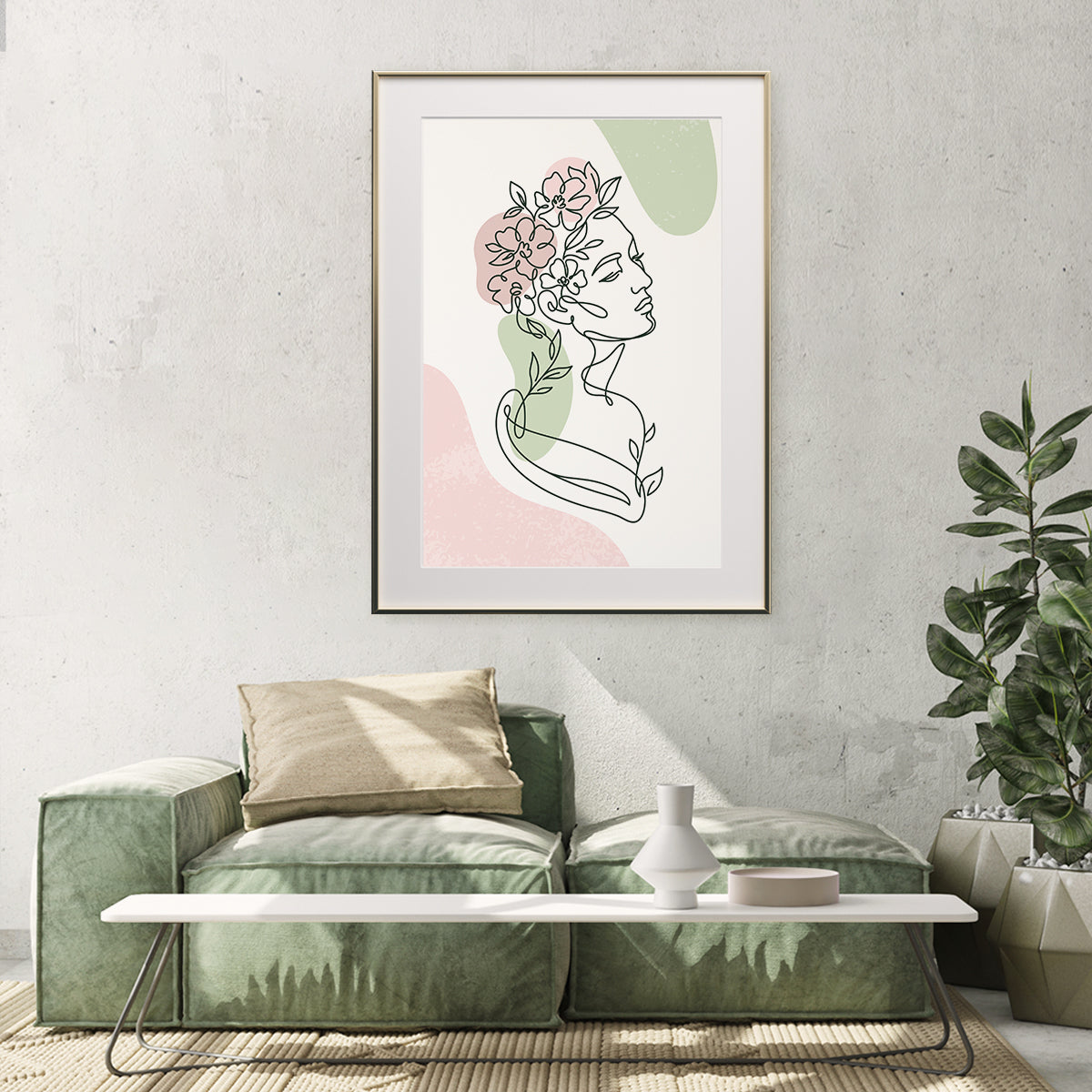 Beautiful Woman Silhouette With Flowers Line Art Prints and Posters-Vertical Posters NOT FRAMED-CetArt-8″x10″ inches-CetArt