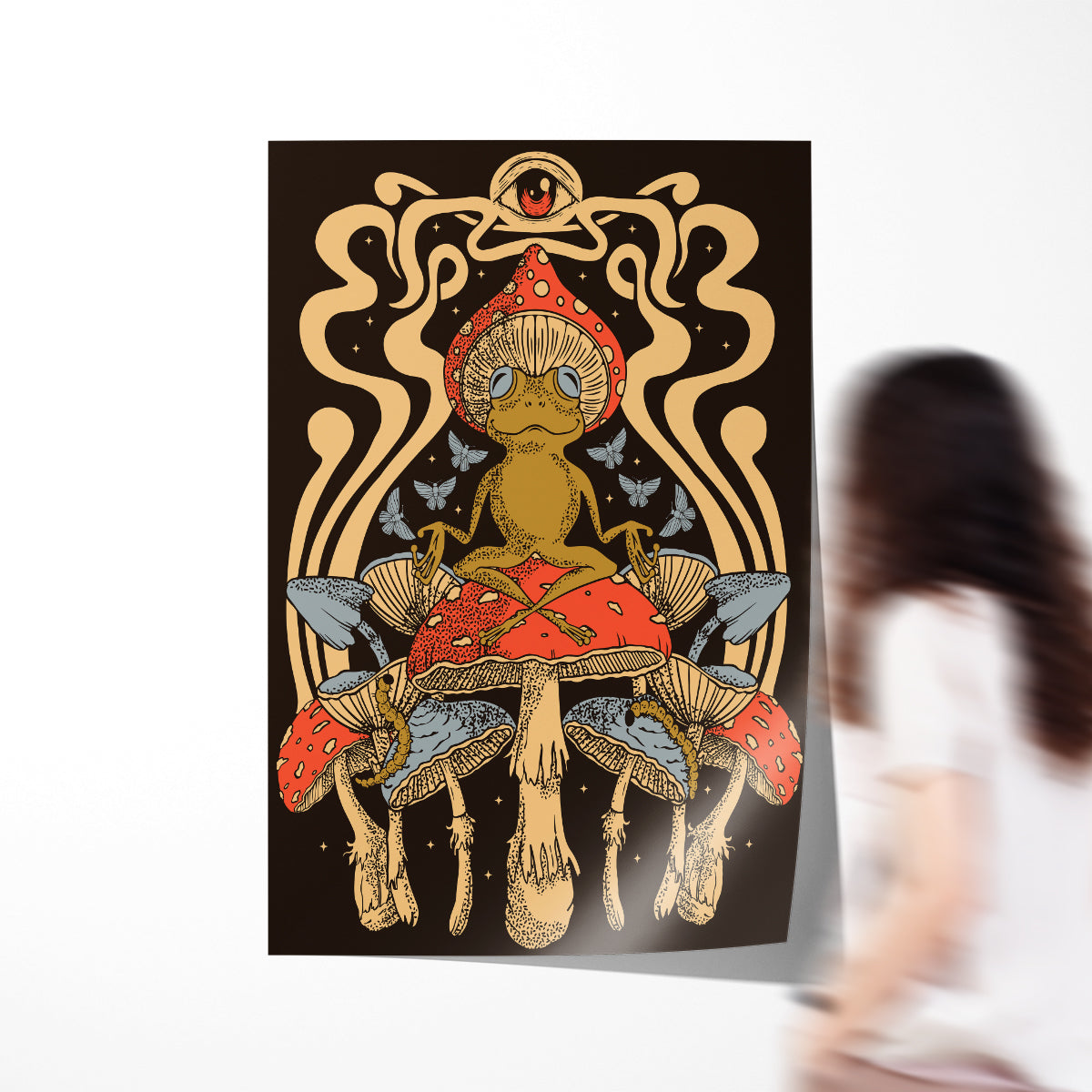 Frog Meditating Sitting on Mushroom Psychedelic Posters For Your Wall-Vertical Posters NOT FRAMED-CetArt-8″x10″ inches-CetArt