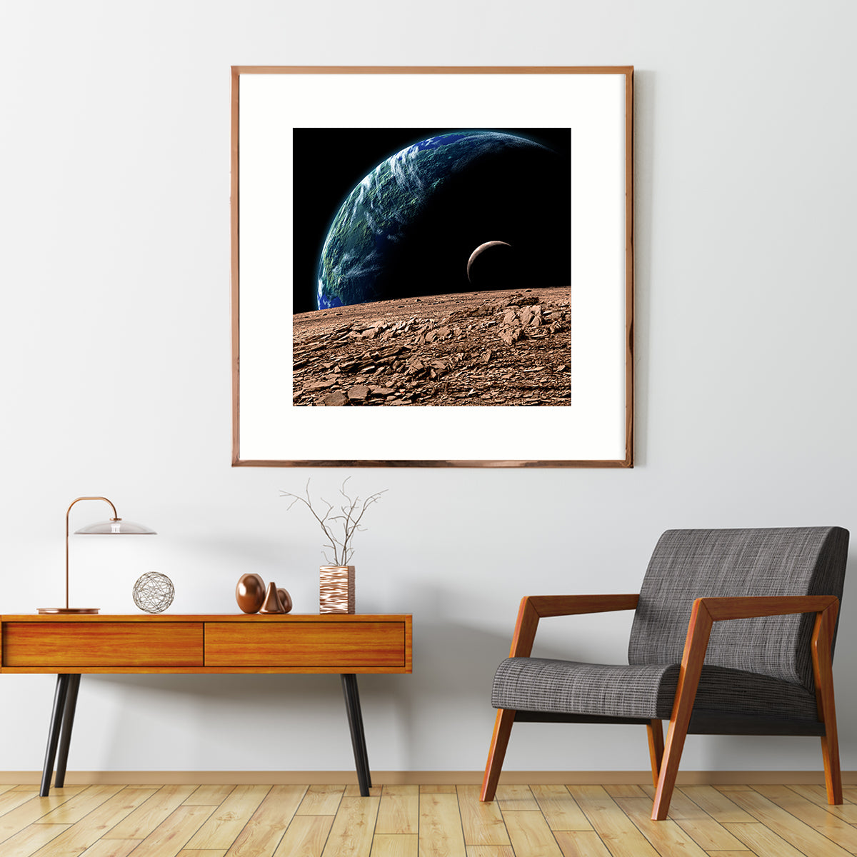 Moon Surface and Planet Earth Art Posters For Home Decor-Square Posters NOT FRAMED-CetArt-8″x8″ inches-CetArt