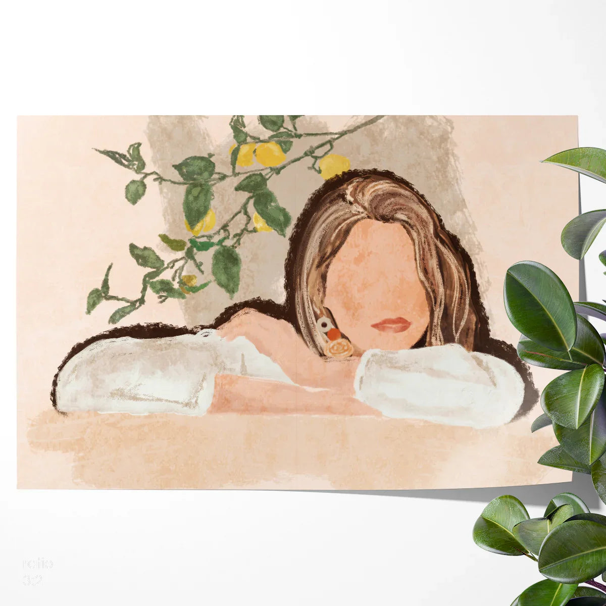 Boho woman portrait with lemon branch poster