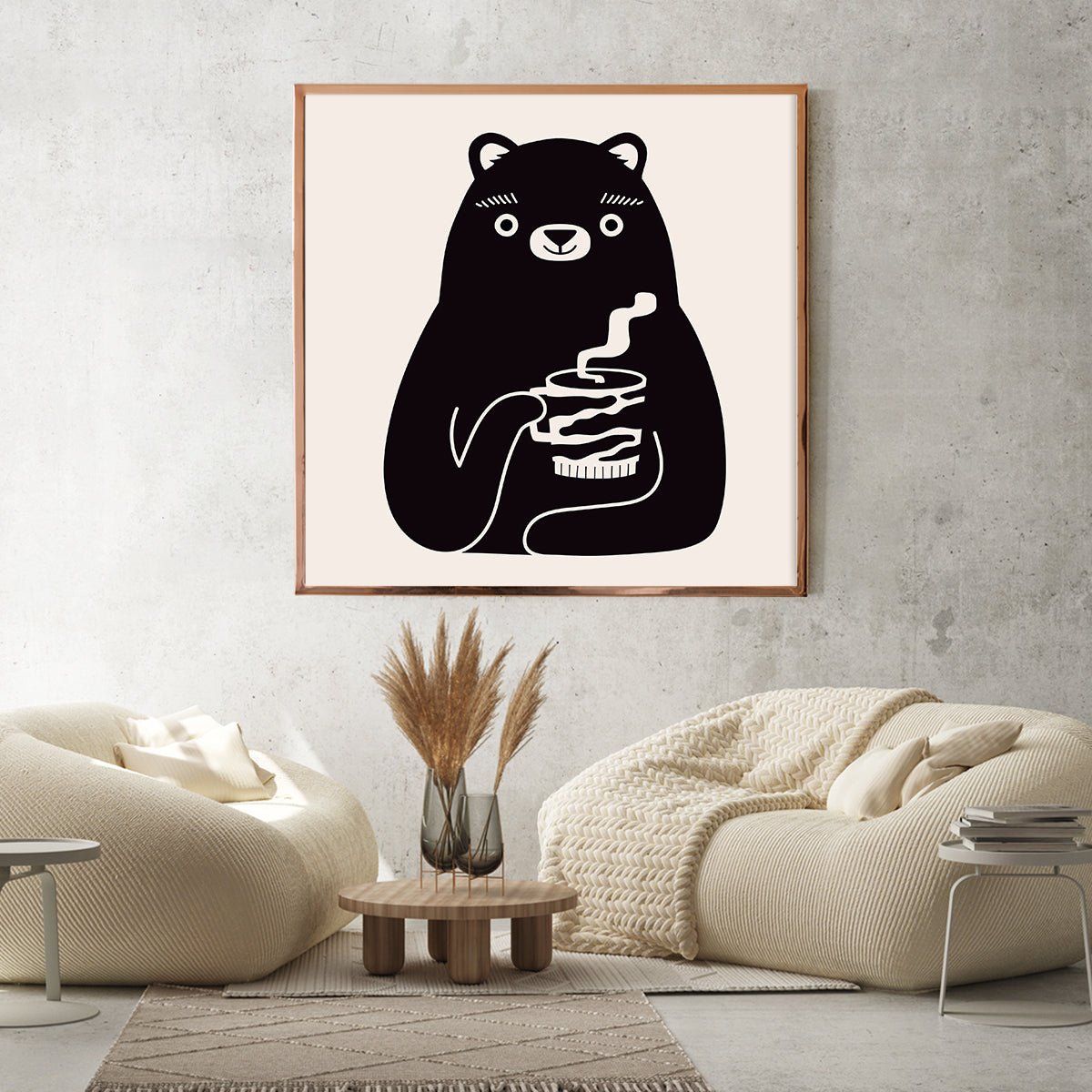Bear with Cup of Coffee Poster Print Modern Wall Art-Square Posters NOT FRAMED-CetArt-8″x8″ inches-CetArt