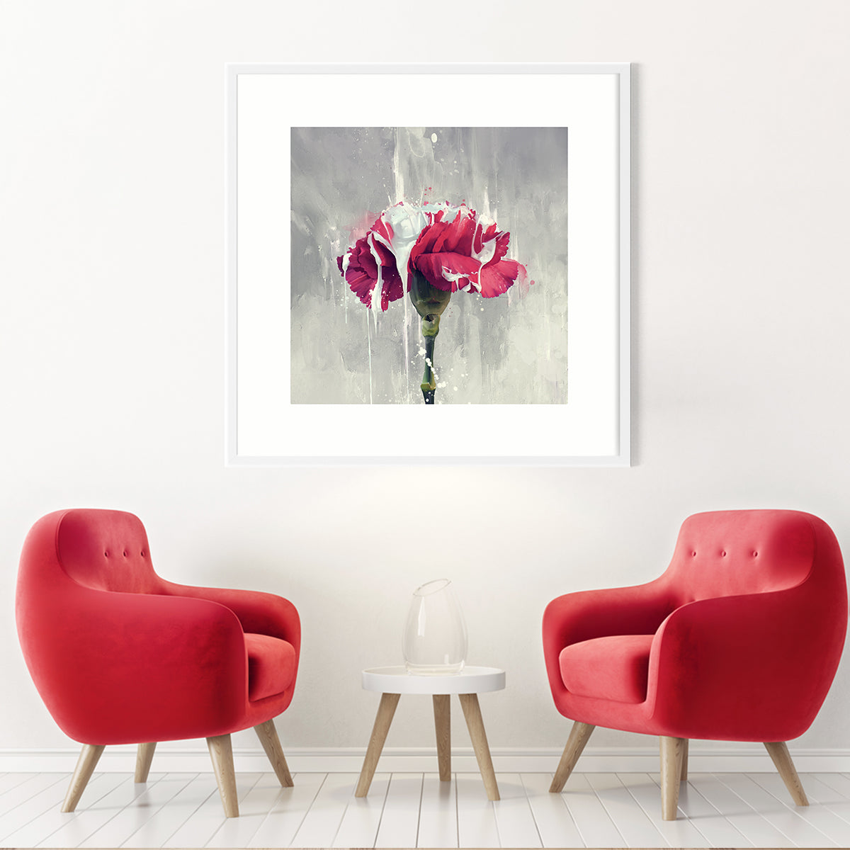 Red Carnation Flower Art Poster Modern Print-Square Posters NOT FRAMED-CetArt-8″x8″ inches-CetArt