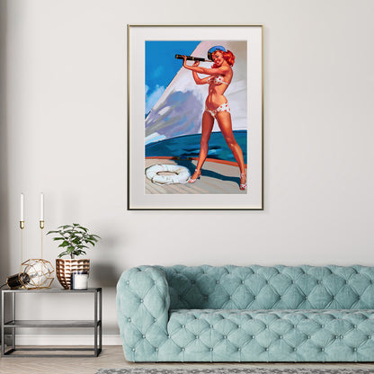 Vintage Sailor Girl On Yacht Retro Art Poster-Vertical Posters NOT FRAMED-CetArt-8″x10″ inches-CetArt