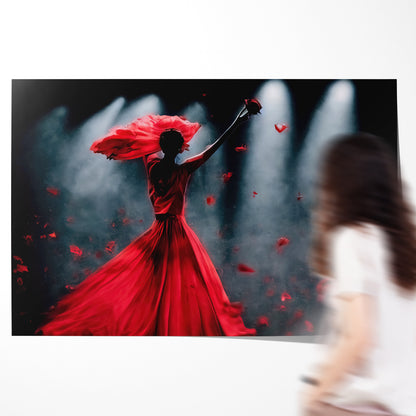 Silhouette of Dancing Woman in Red Dress Large Poster Prints-Horizontal Posters NOT FRAMED-CetArt-10″x8″ inches-CetArt