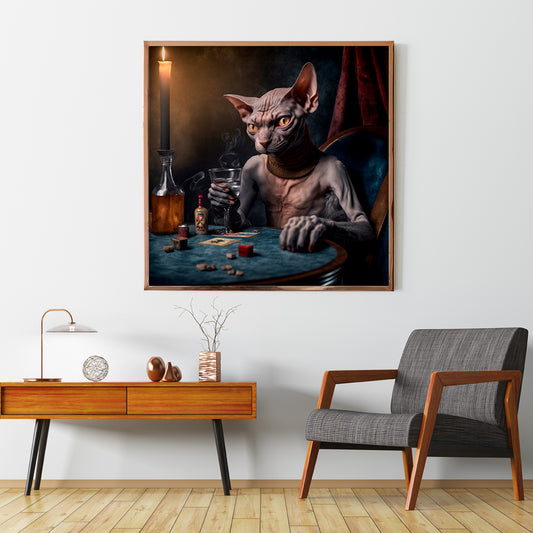 Sphynx Cat Playing Poker Creative Posters For Office-Square Posters NOT FRAMED-CetArt-8″x8″ inches-CetArt