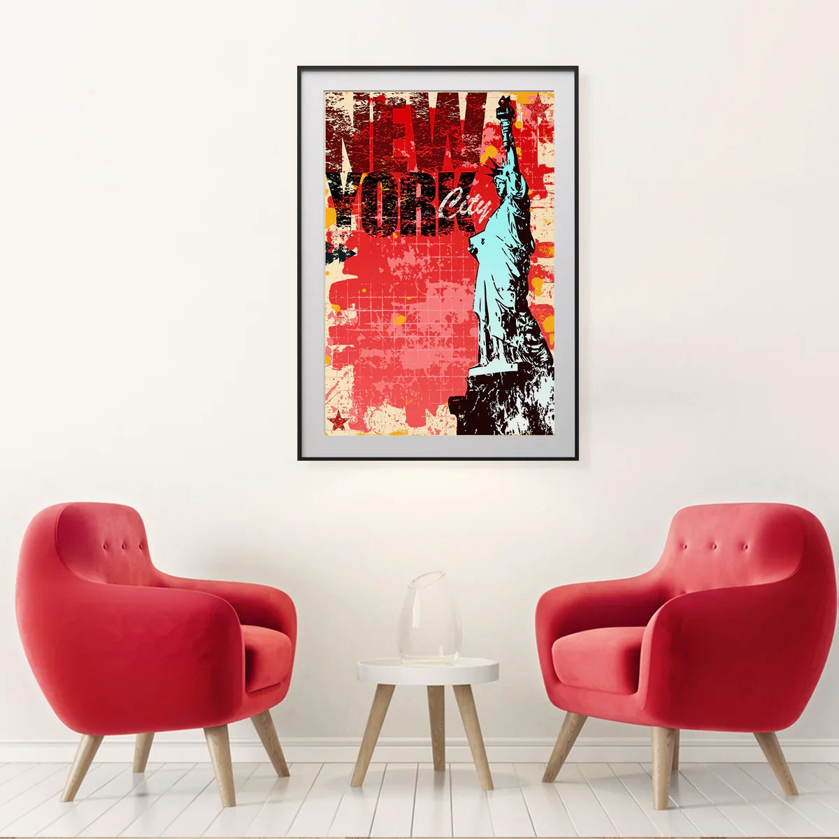 Vintage Statue of Liberty poster in red and teal