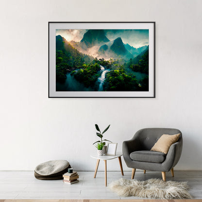 Stunning Mountain Landscape with Forest and Waterfall Poster-Horizontal Posters NOT FRAMED-CetArt-10″x8″ inches-CetArt