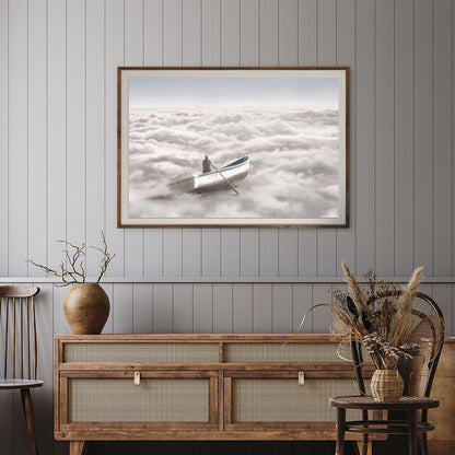 Man in Boat Floating on Sea Surreal Art Poster Wall Decor-Horizontal Posters NOT FRAMED-CetArt-10″x8″ inches-CetArt