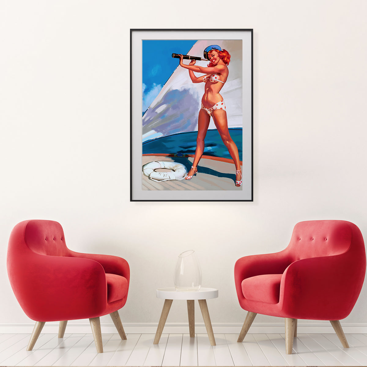 Vintage Sailor Girl On Yacht Retro Art Poster-Vertical Posters NOT FRAMED-CetArt-8″x10″ inches-CetArt